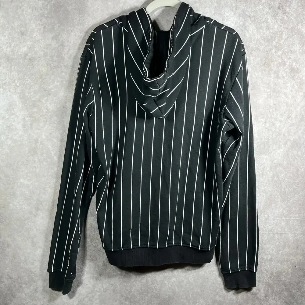 Vortex Hoodie Sweatshirt Mens Large Black White Striped Full Zip Pockets Outdoor